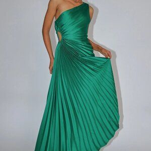 Selfie Leslie One Shoulder Green Accordion Cut out Dress Size 4